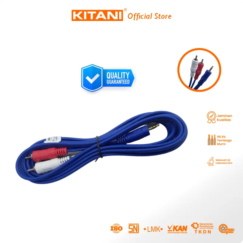 Kabel Jack RCA 2 Way 1 Meteran - Kabel Audio Video untuk speaker sound - Kabel Elektronik terbaik dan SNI